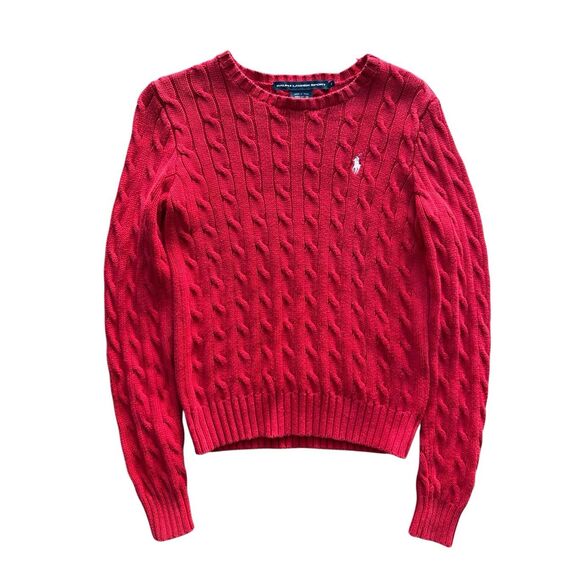 Ralph Lauren Sport Red Cable-Knit 100% Cotton Crewneck Sweater Size S - Picture 4 of 9